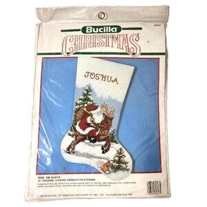 Vintage Christmas Stocking Cross Stitch Kit  Bucilla 82827 Ride 'Em Santa